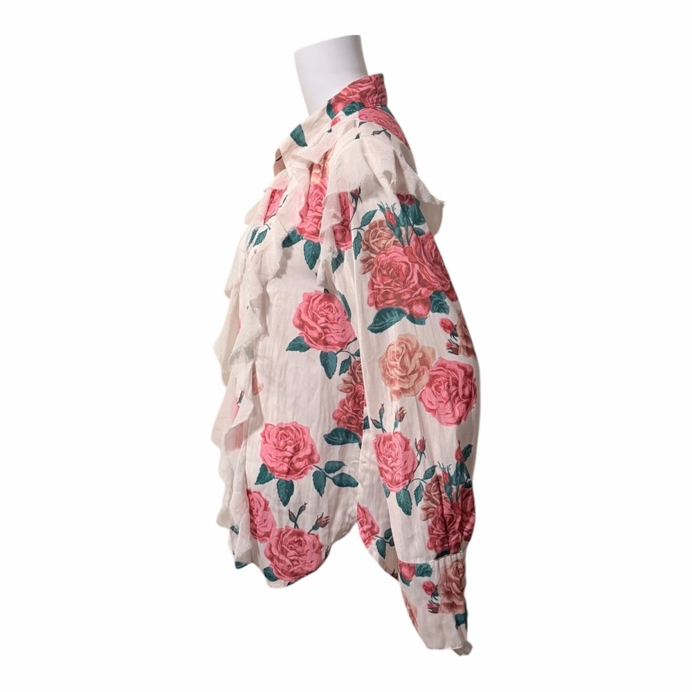 Free People Charlotte Ruffle Button Down Top Size XS Floral Oversized Boho Chic - Picture 4 of 10